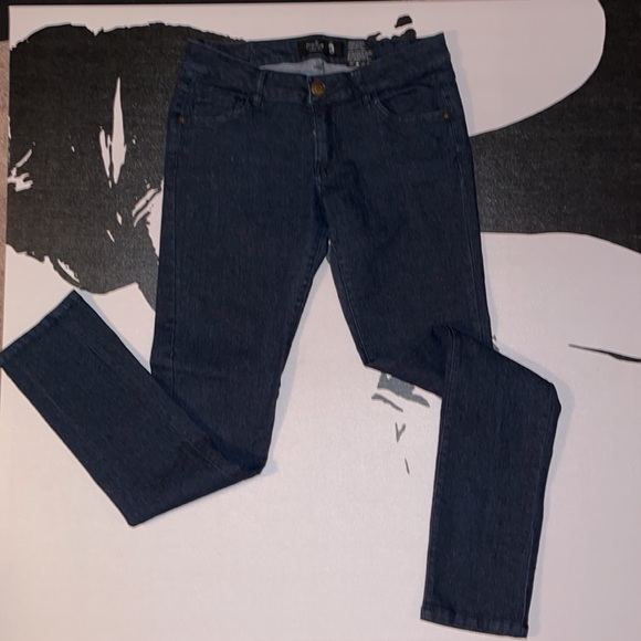 Papaya | Dark Blue Skinny Stretch Jeans w/ Stitching detail on back pockets - Picture 3 of 5